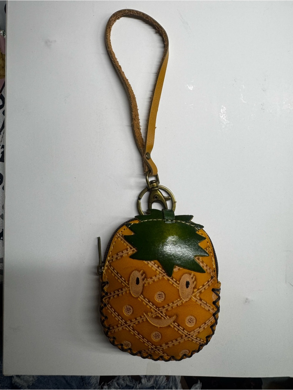Pineapple Leather Wristlet Key & Card Holder - Yellow Green